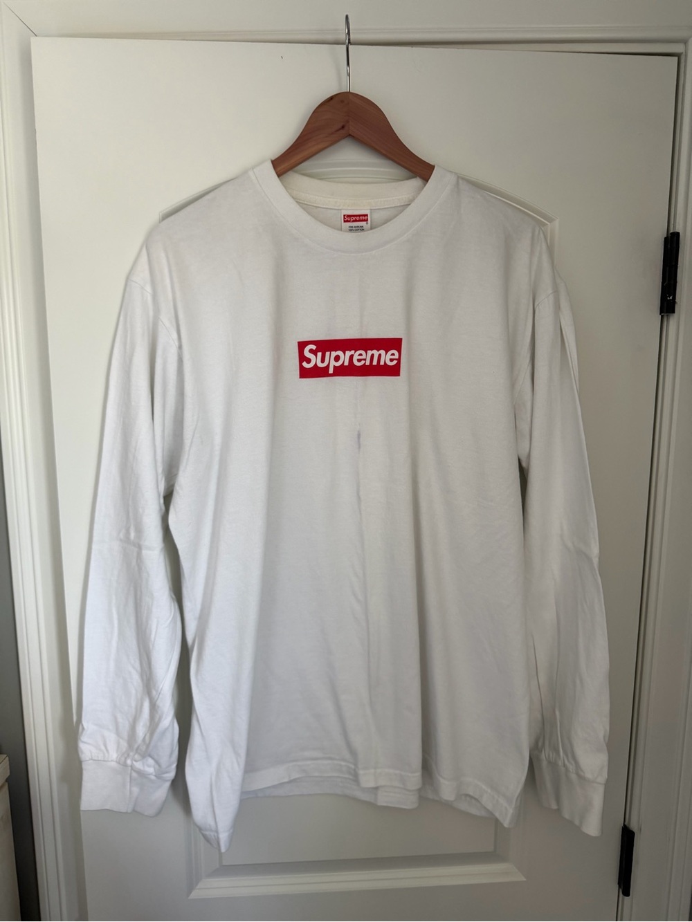 Supreme White Long Sleeve Tee with Red Box Logo